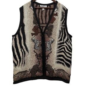 Vintage It's In The Bag Unge Potch Ket Tapestry Vest 2X Safari Animal‎ 90s Retro